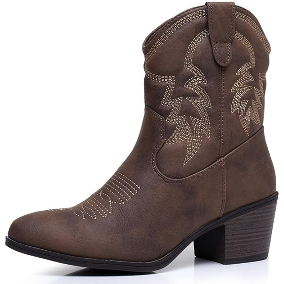Yvonne Weiss Bestickte Western Cowgirl-Stiefel für Damen | Blockabsatz Vintage Stil | Seitlicher Reissverschluss - 35-41