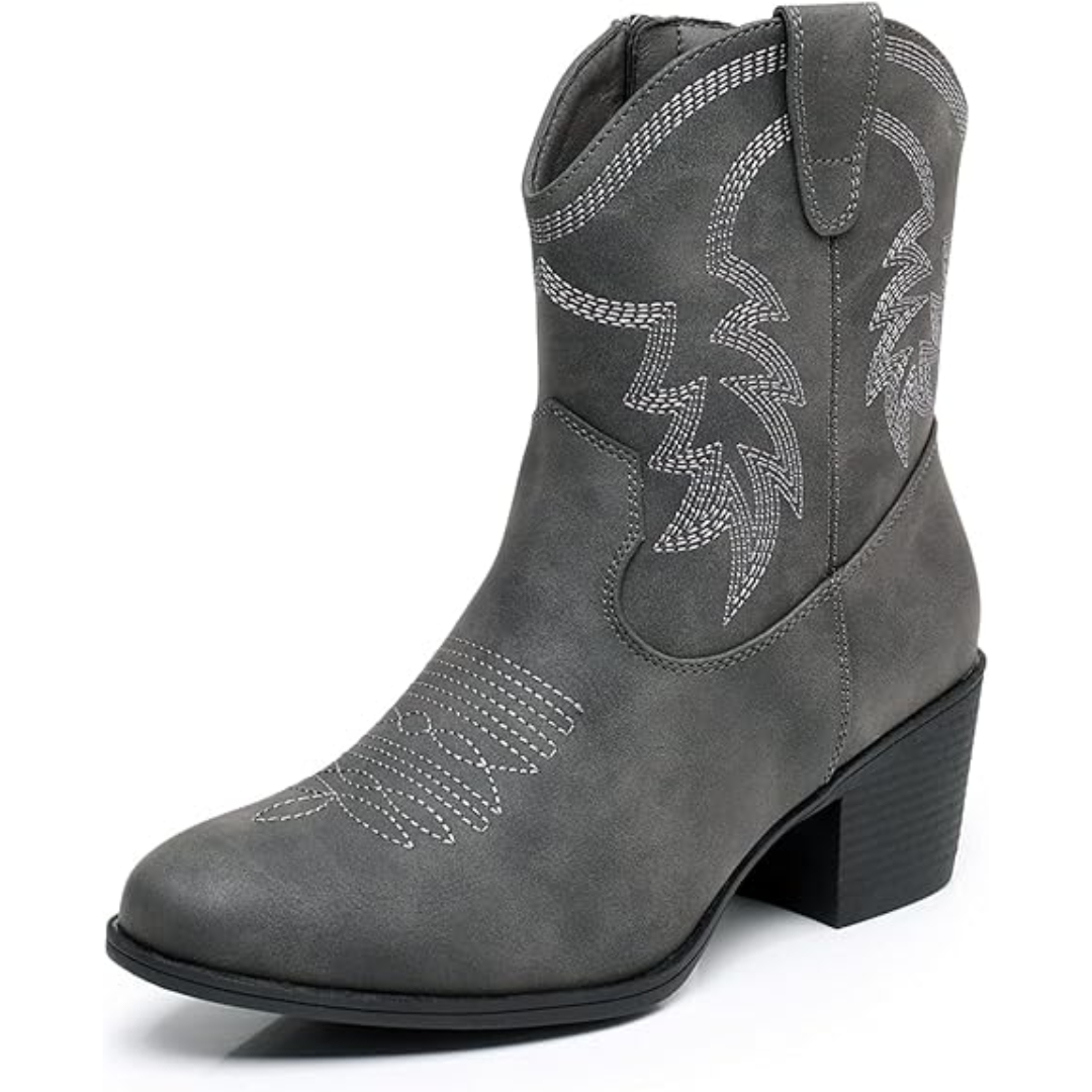 Yvonne Weiss Bestickte Western Cowgirl-Stiefel für Damen | Blockabsatz Vintage Stil | Seitlicher Reissverschluss - 35-41