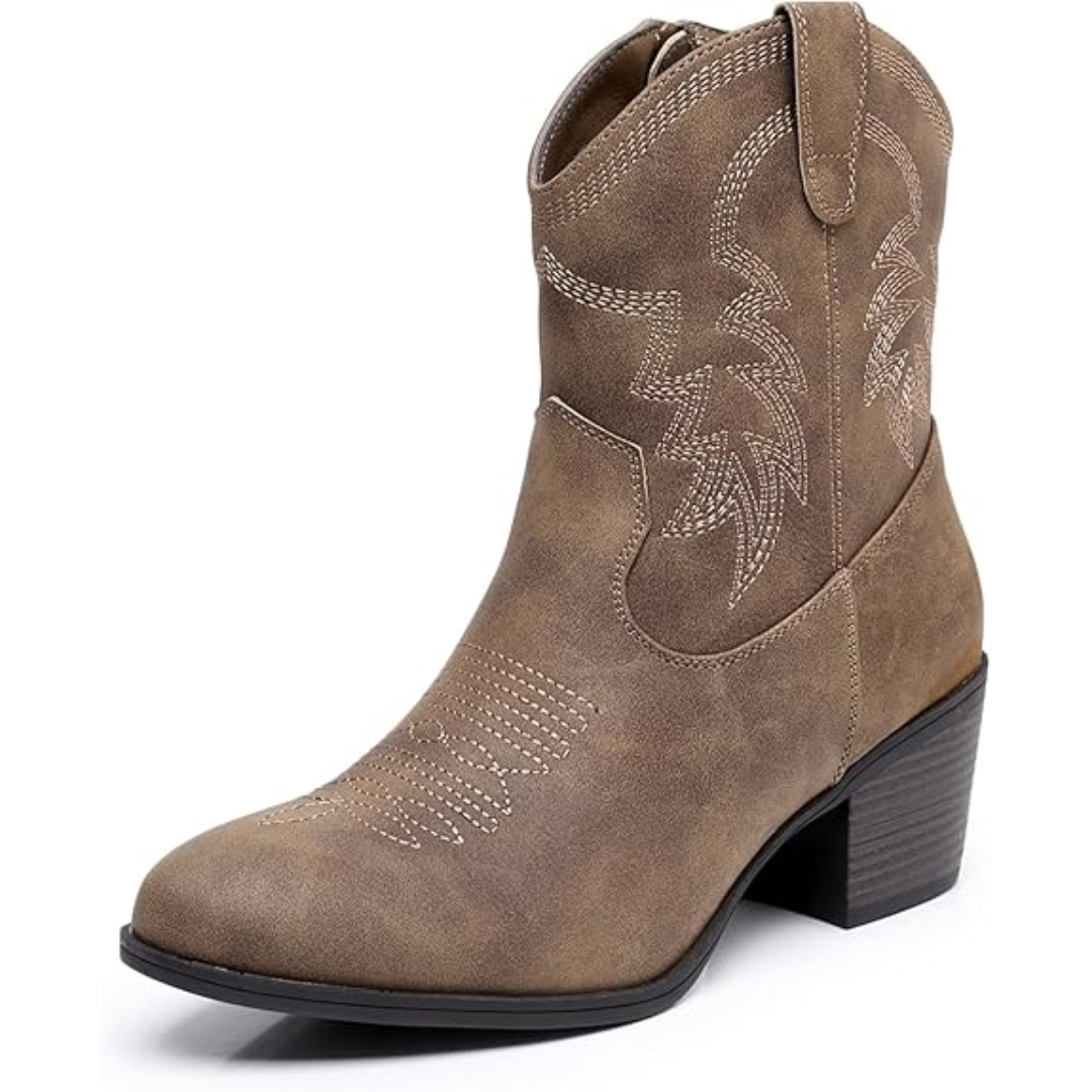 Yvonne Weiss Bestickte Western Cowgirl-Stiefel für Damen | Blockabsatz Vintage Stil | Seitlicher Reissverschluss - 35-41