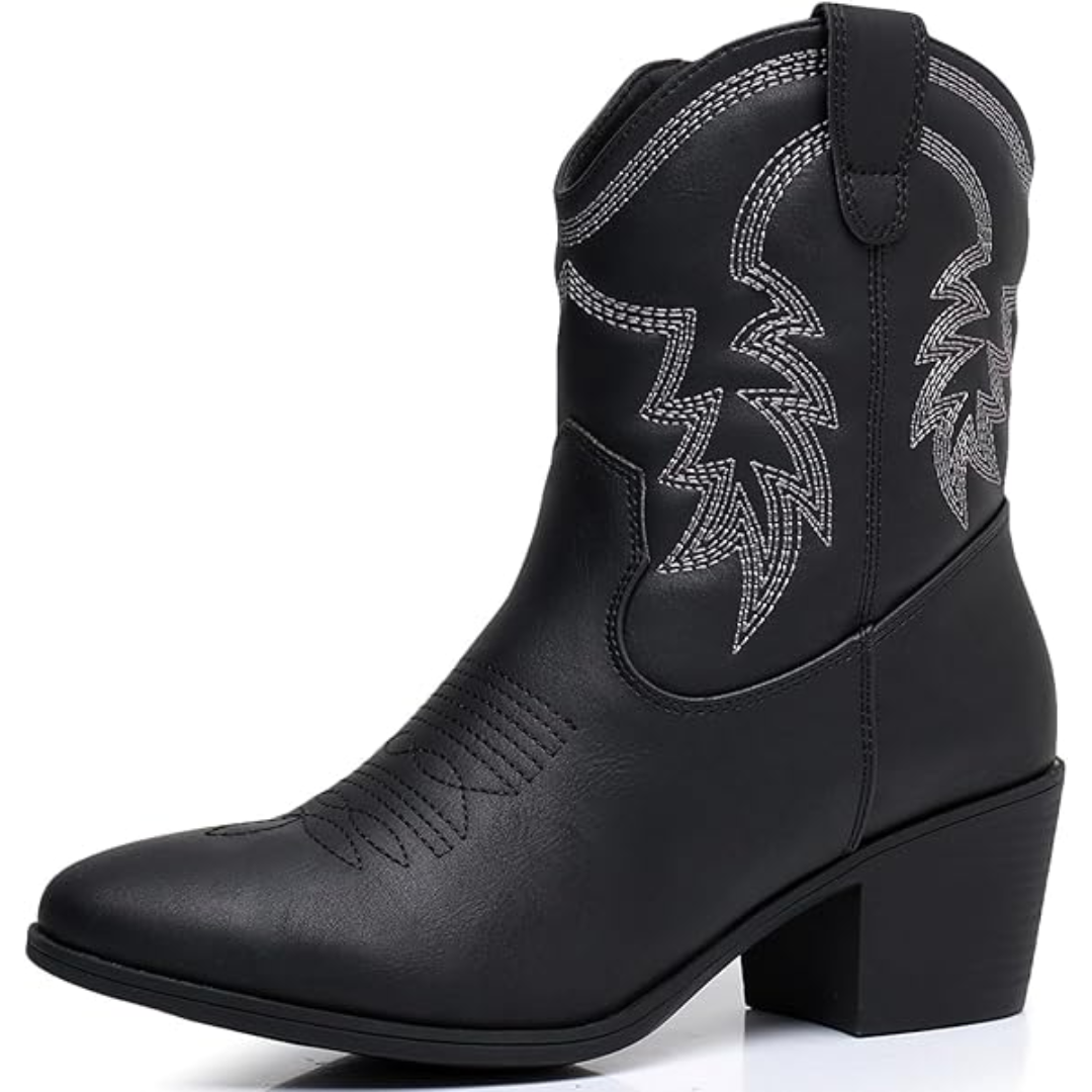 Yvonne Weiss Bestickte Western Cowgirl-Stiefel für Damen | Blockabsatz Vintage Stil | Seitlicher Reissverschluss - 35-41