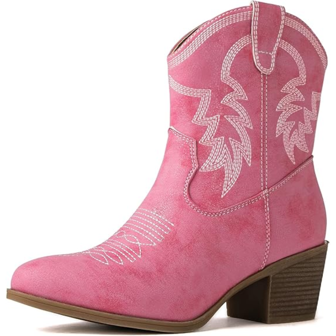 Yvonne Weiss Bestickte Western Cowgirl-Stiefel für Damen | Blockabsatz Vintage Stil | Seitlicher Reissverschluss - 35-41