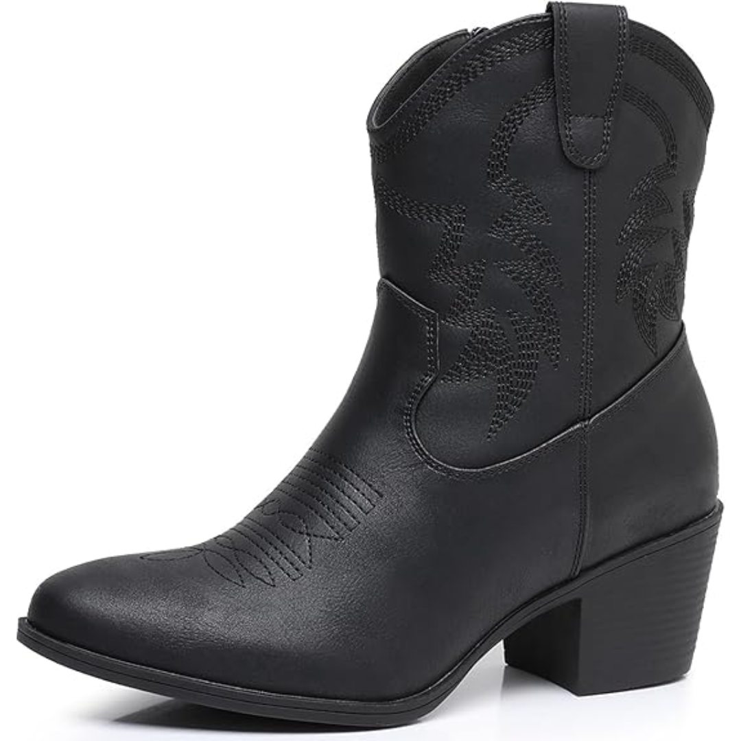 Yvonne Weiss Bestickte Western Cowgirl-Stiefel für Damen | Blockabsatz Vintage Stil | Seitlicher Reissverschluss - 35-41