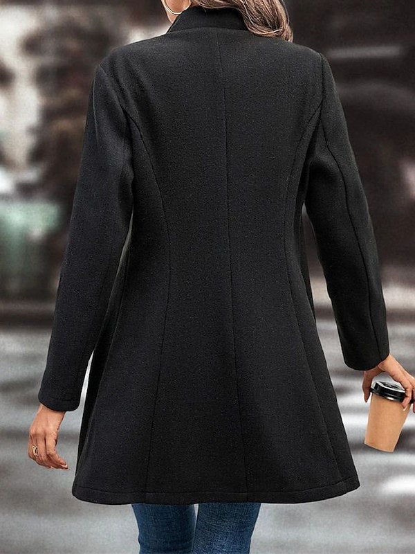 Klassischer Wollmantel Damen mit Reverskragen in Schwarz – Langer Wintermantel für Vielseitige Anlässe 5