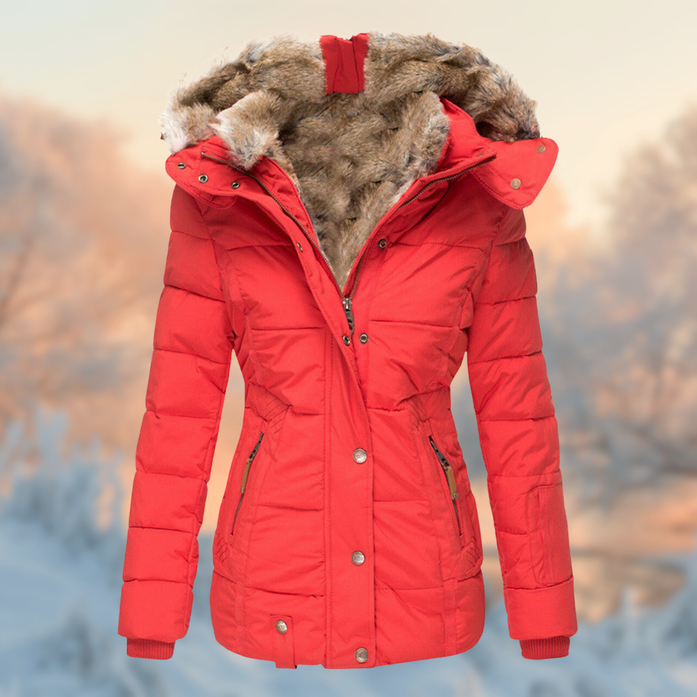 Wanda Beige Gesteppte Winterjacke mit Kapuze und Kunstfell-Besatz für Damen | Tailliert Warm Winter - S/M/L/XL/2XL/3XL/4XL/5XL