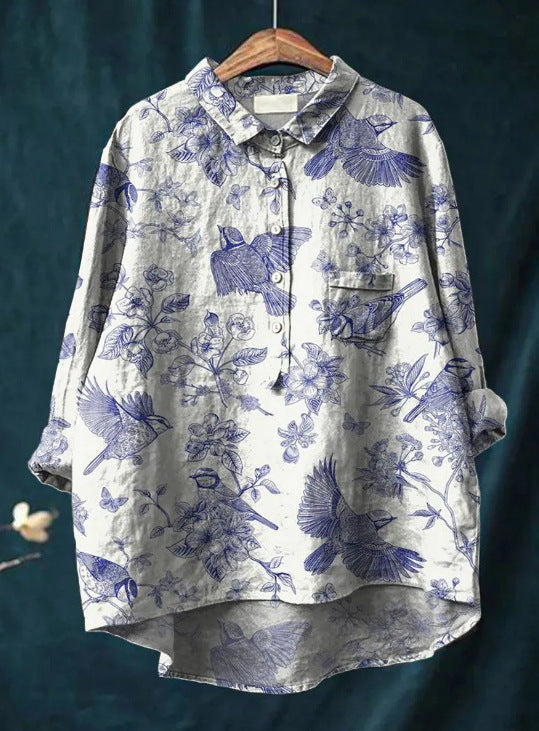 Vreni Grün Natur-Print Bluse für Damen | Leichte Baumwoll-Leinen Passform | Alltag & Freizeit - M/L/XL/2XL/3XL/4XL