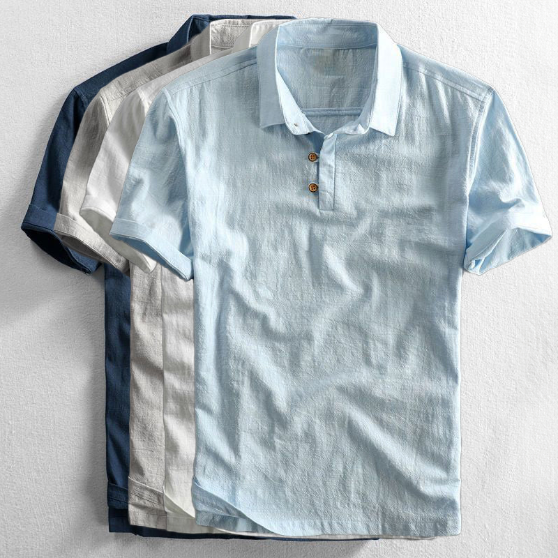 Werner Dunkelblau Baumwoll-Leinen Kurzarm-Poloshirt für Herren | Leicht Luftig | Sommer Freizeit - S-5XL