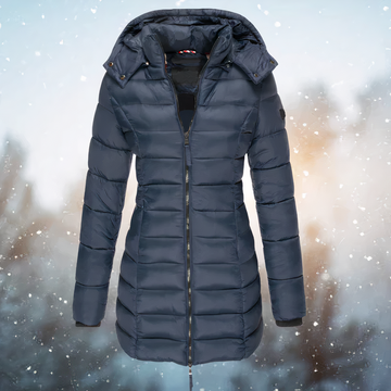 Monika Marine Taillierter Isolierter Steppmantel mit Kapuze für Damen | Winter Stadtlook - S/M/L/XL/2XL/3XL