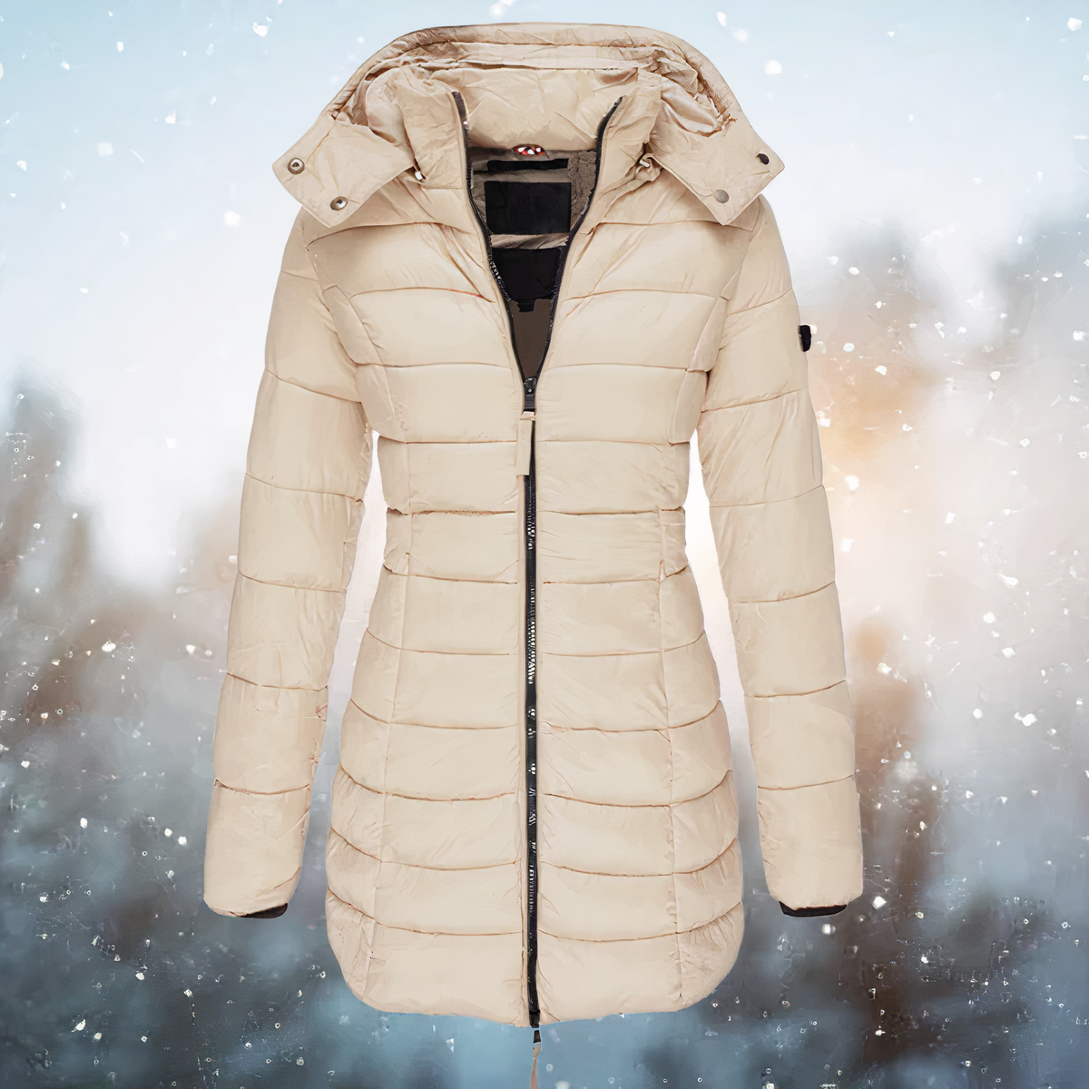 Monika Marine Taillierter Isolierter Steppmantel mit Kapuze für Damen | Winter Stadtlook - S/M/L/XL/2XL/3XL