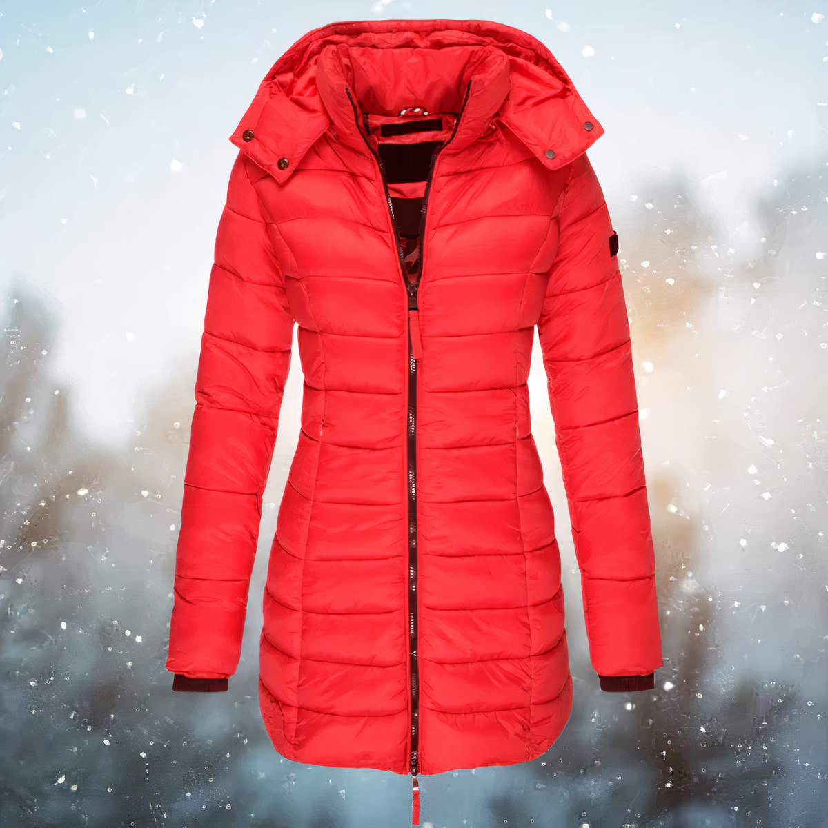 Monika Marine Taillierter Isolierter Steppmantel mit Kapuze für Damen | Winter Stadtlook - S/M/L/XL/2XL/3XL