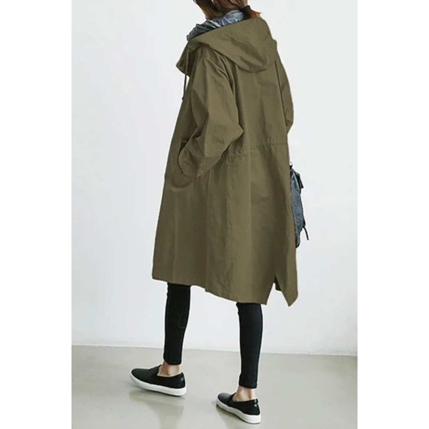 Monika Schwarz Langer Oversized Trenchcoat mit Kapuze für Damen | Casual Stadtlook - S/M/L/XL/2XL/3XL/4XL/5XL