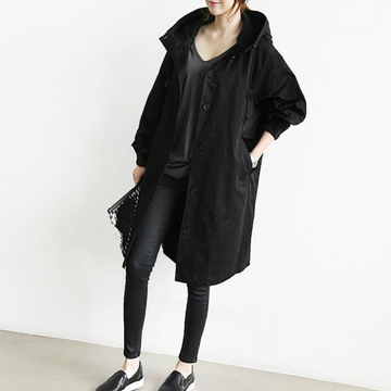 Monika Schwarz Langer Oversized Trenchcoat mit Kapuze für Damen | Casual Stadtlook - S/M/L/XL/2XL/3XL/4XL/5XL