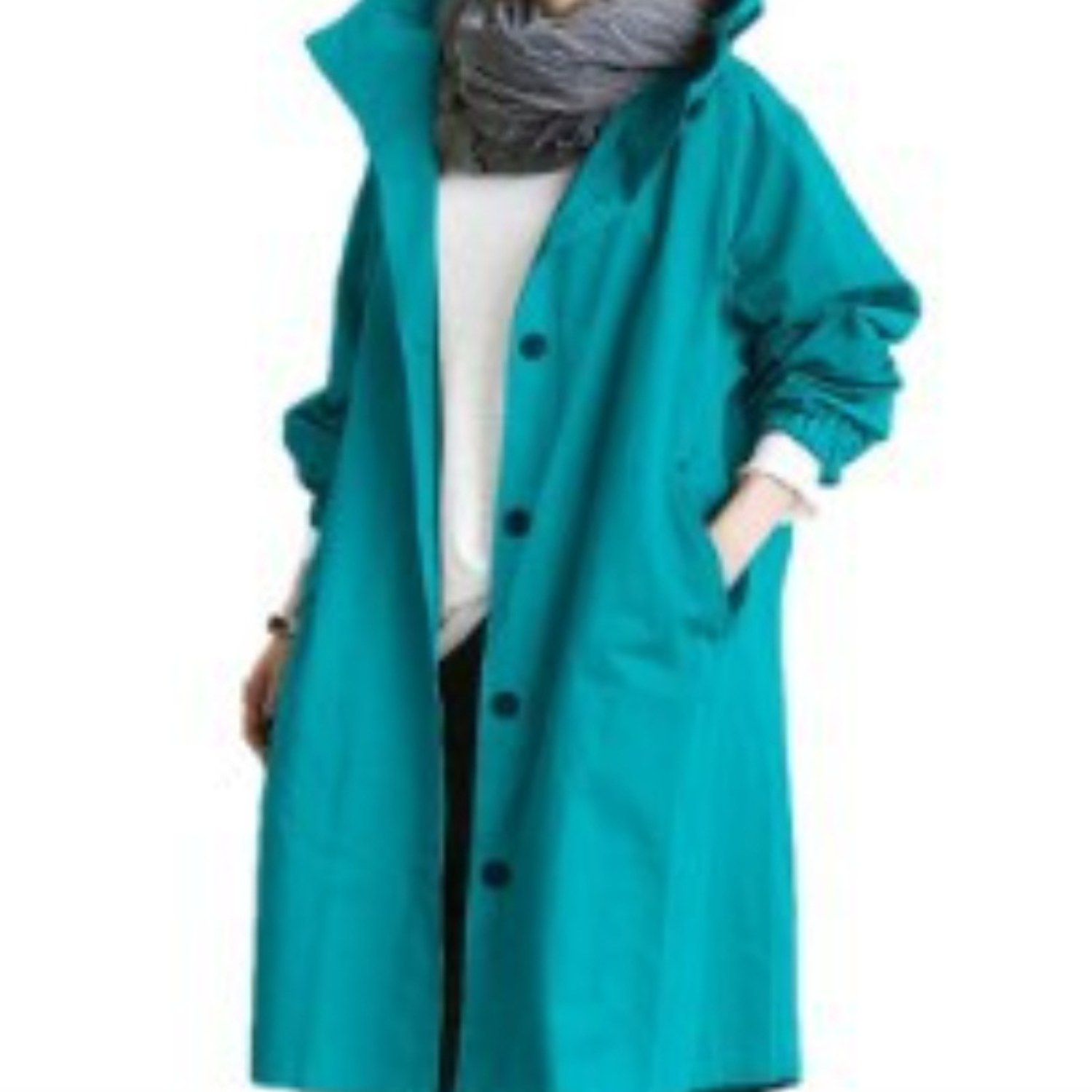 Monika Schwarz Langer Oversized Trenchcoat mit Kapuze für Damen | Casual Stadtlook - S/M/L/XL/2XL/3XL/4XL/5XL