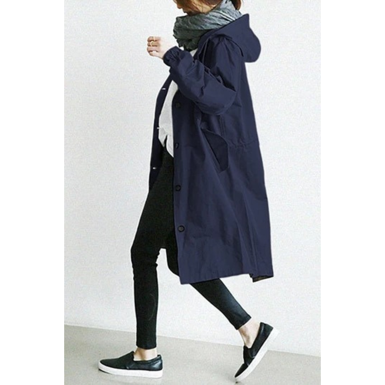 Monika Schwarz Langer Oversized Trenchcoat mit Kapuze für Damen | Casual Stadtlook - S/M/L/XL/2XL/3XL/4XL/5XL
