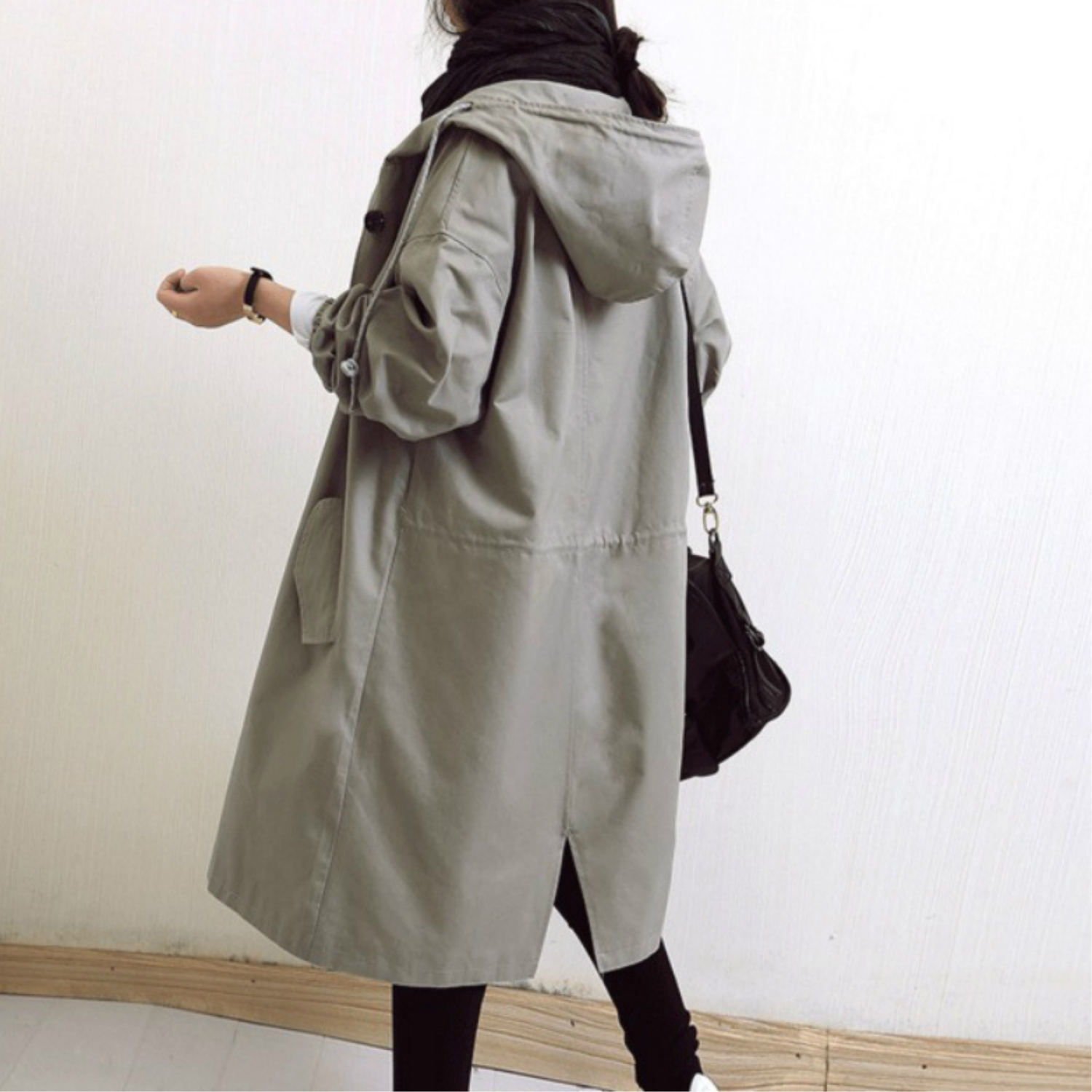 Monika Schwarz Langer Oversized Trenchcoat mit Kapuze für Damen | Casual Stadtlook - S/M/L/XL/2XL/3XL/4XL/5XL