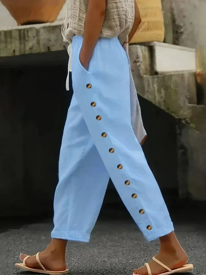 Lara Damen Casual-Hosen | Lockere Passform mit Knöpfen 1