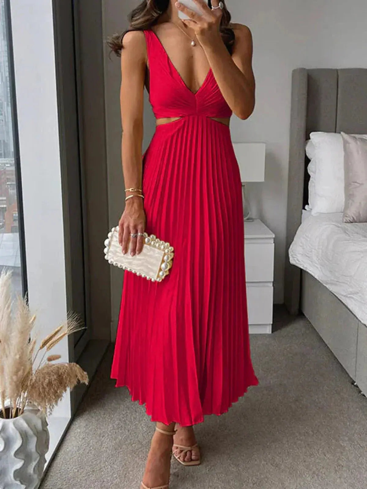 Lara Damen Midikleid | Elegantes Polyester-Mischung mit Cut-out-Details 2