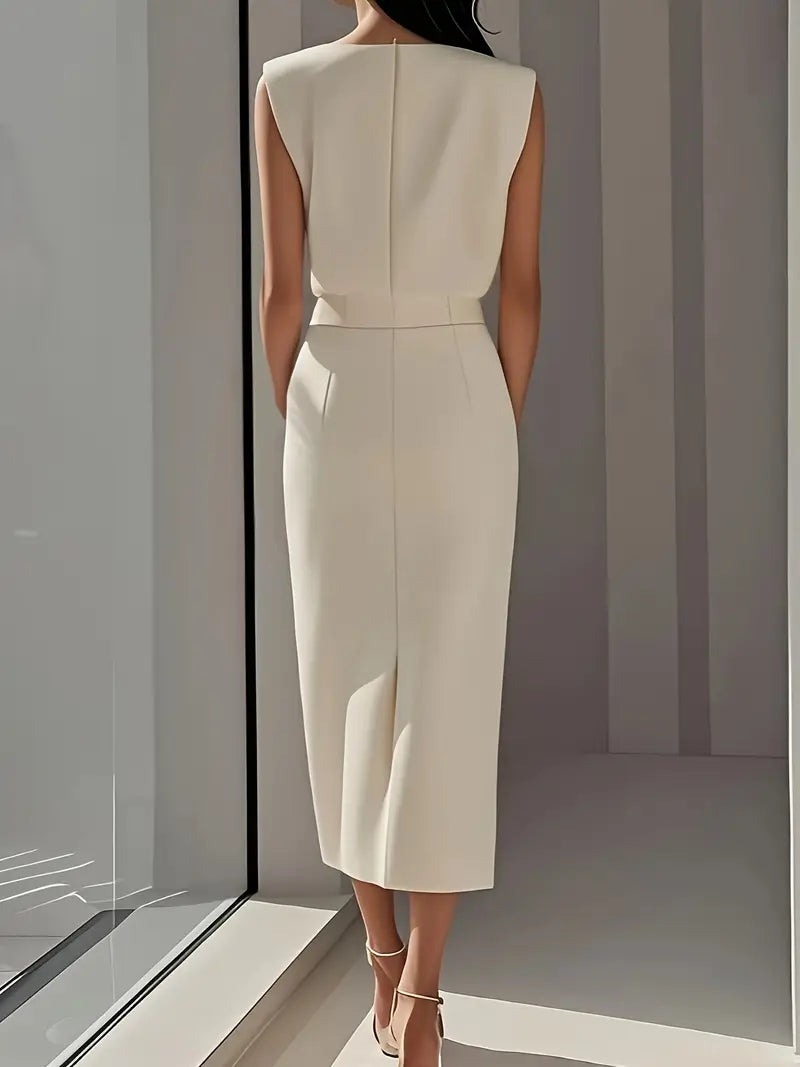 Lena Damen Midi-Kleid | Ärmellos mit Knopfleiste und Seitenschlitz 6