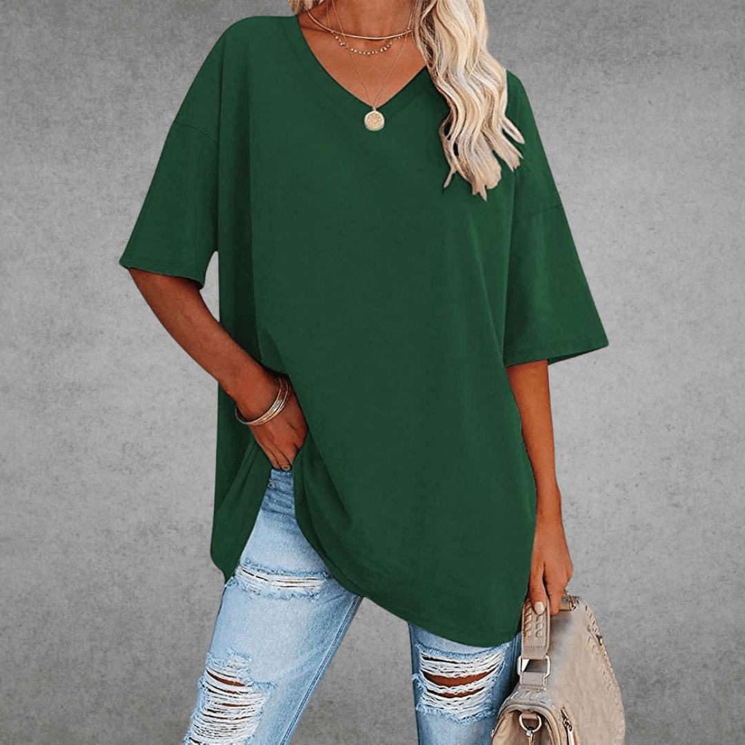 Lena Damen Shirt Lang | V-Ausschnitt, Oversized Baumwollmix 10