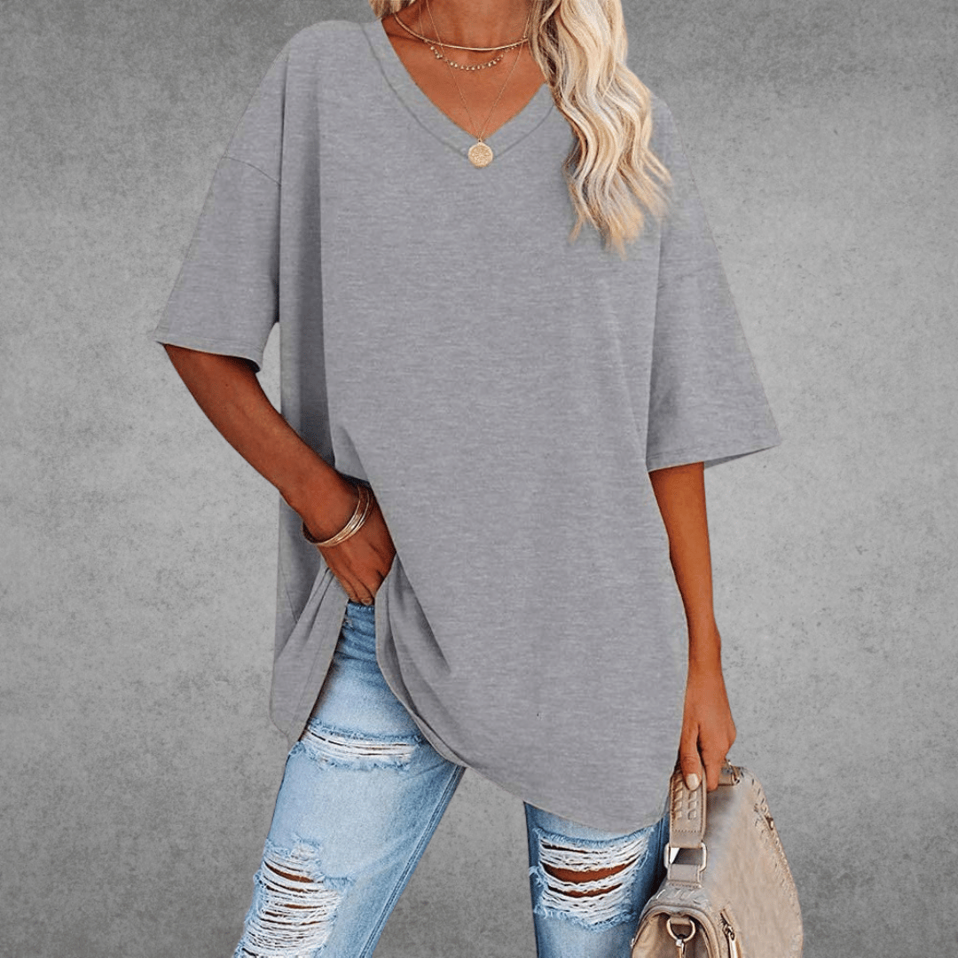 Lena Damen Shirt Lang | V-Ausschnitt, Oversized Baumwollmix 11
