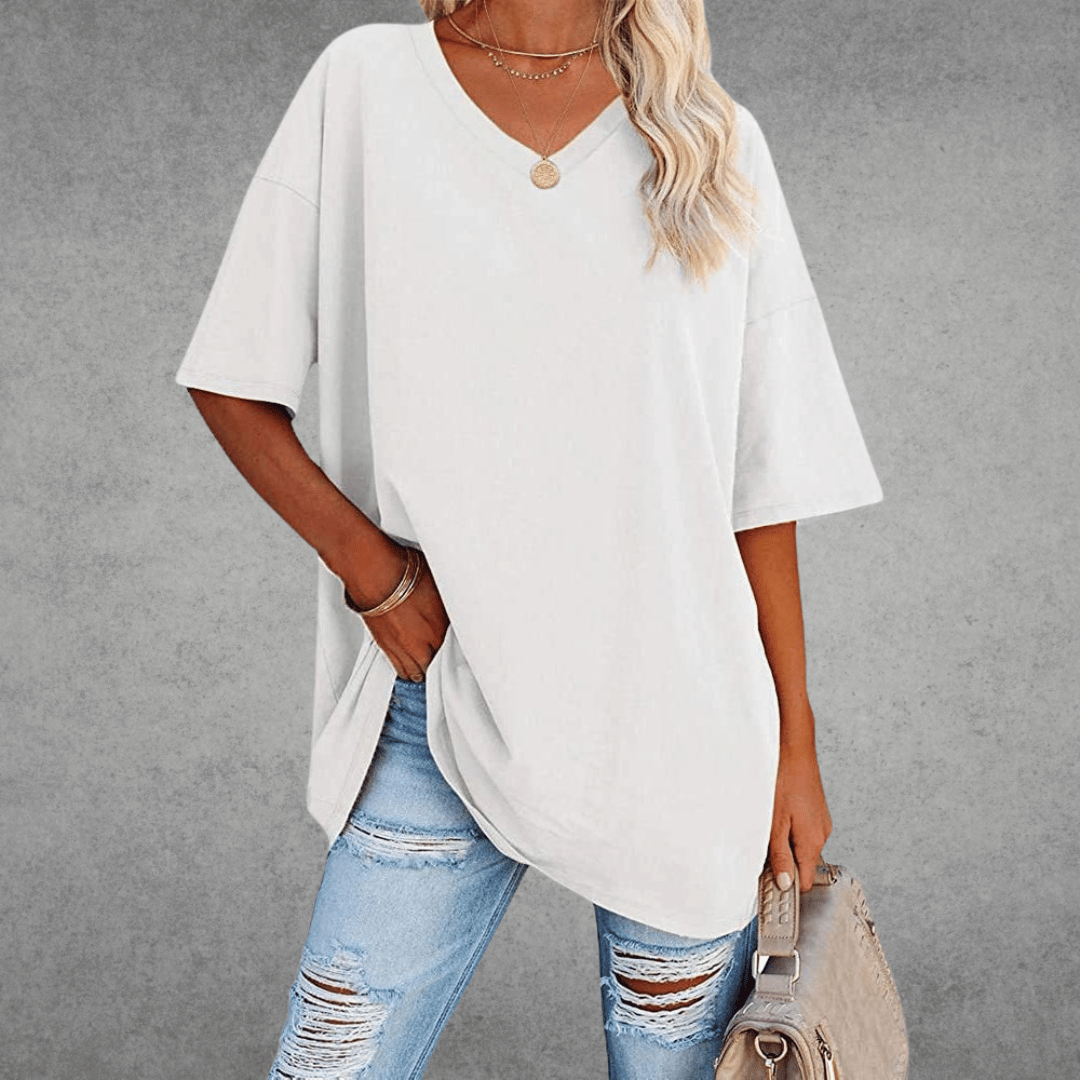 Lena Damen Shirt Lang | V-Ausschnitt, Oversized Baumwollmix 12