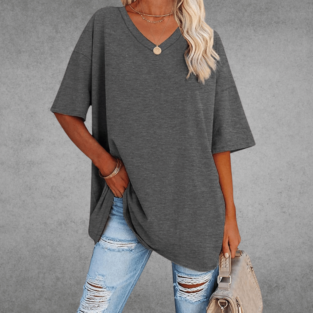 Lena Damen Shirt Lang | V-Ausschnitt, Oversized Baumwollmix 13