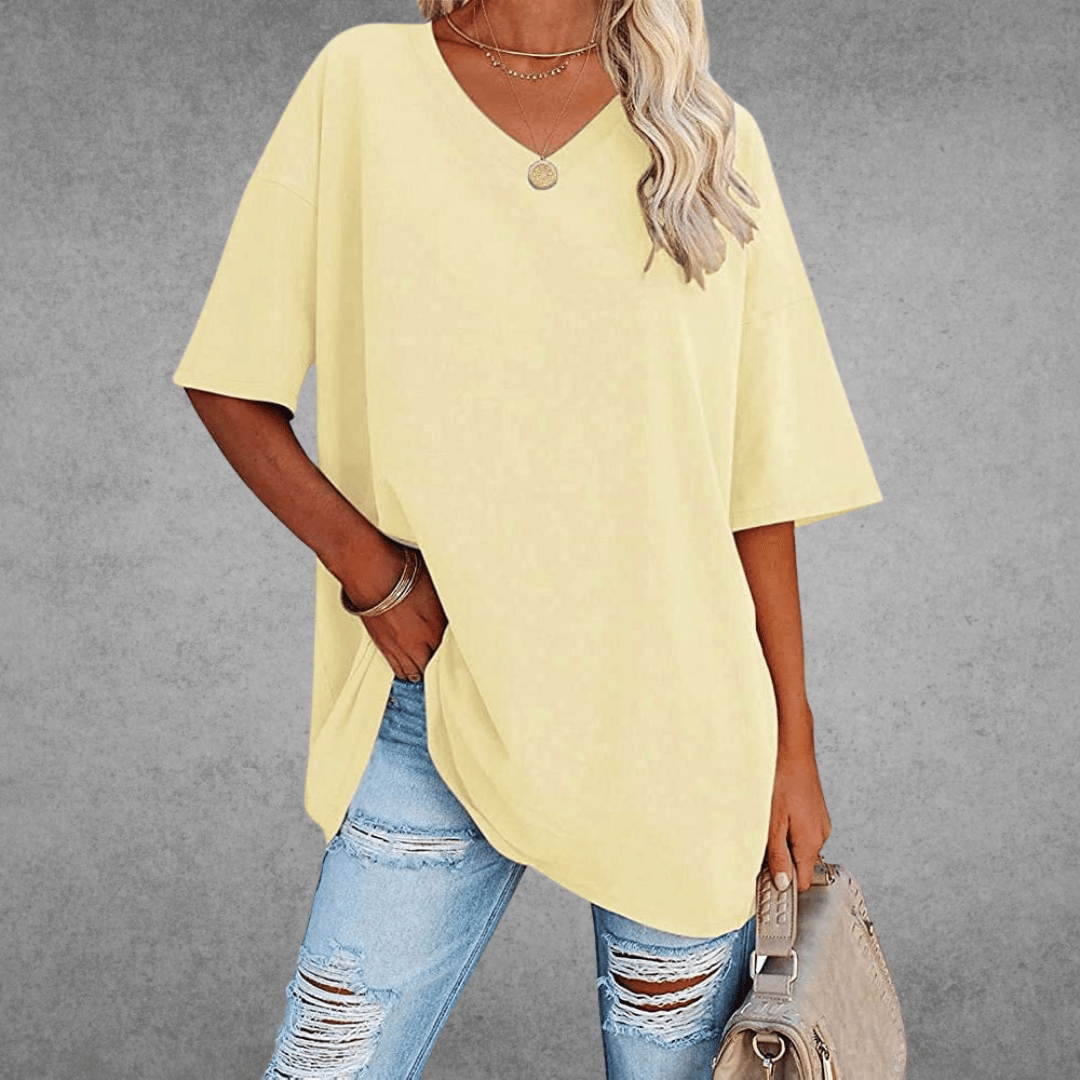 Lena Damen Shirt Lang | V-Ausschnitt, Oversized Baumwollmix 14