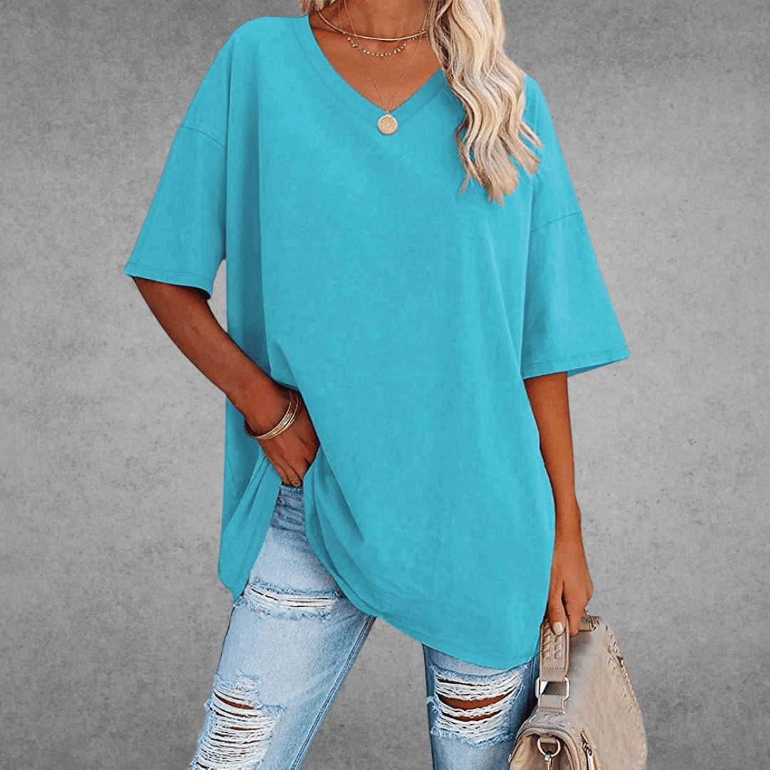 Lena Damen Shirt Lang | V-Ausschnitt, Oversized Baumwollmix 2