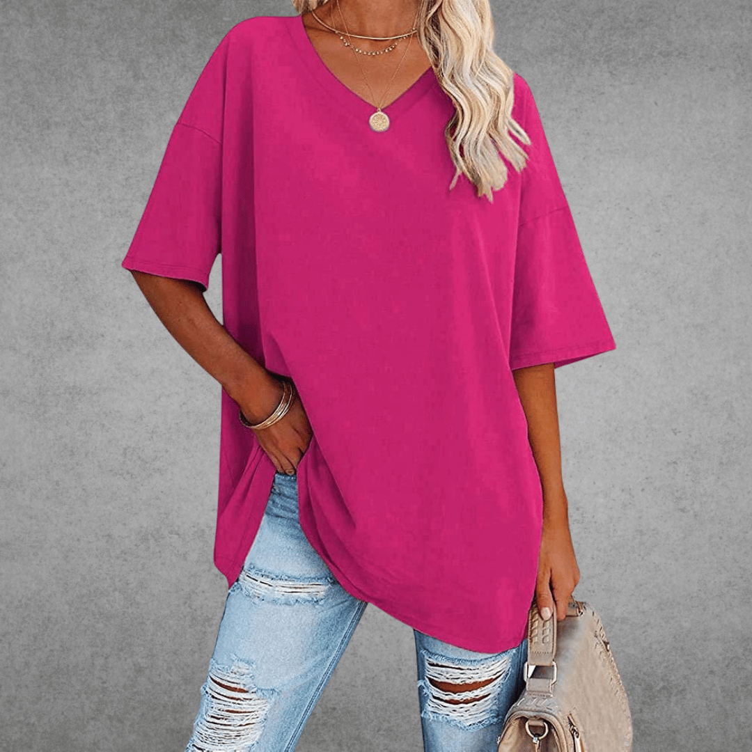 Lena Damen Shirt Lang | V-Ausschnitt, Oversized Baumwollmix 3