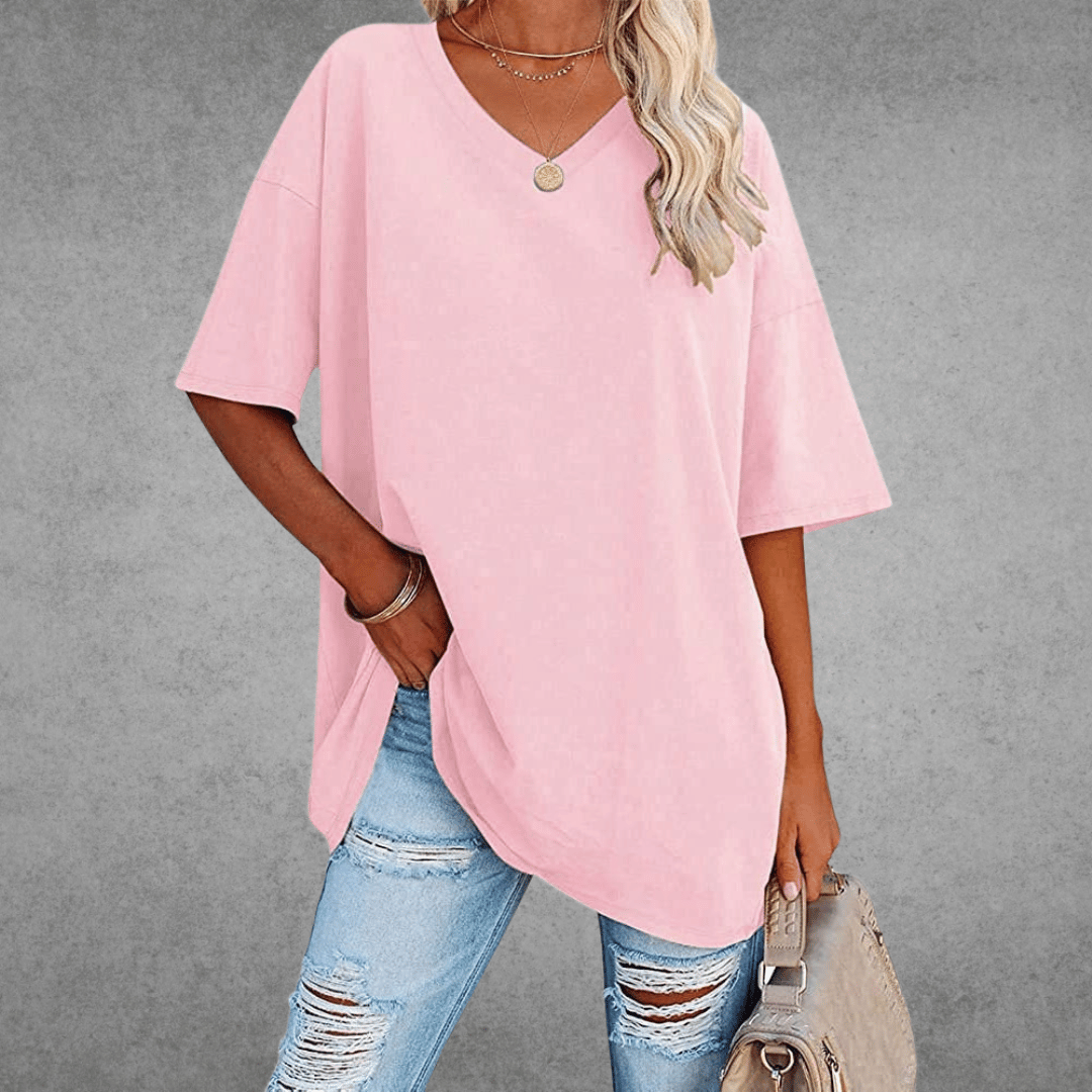 Lena Damen Shirt Lang | V-Ausschnitt, Oversized Baumwollmix 4