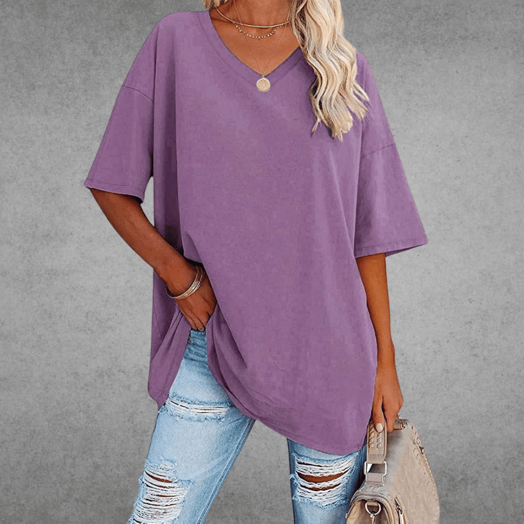 Lena Damen Shirt Lang | V-Ausschnitt, Oversized Baumwollmix 5