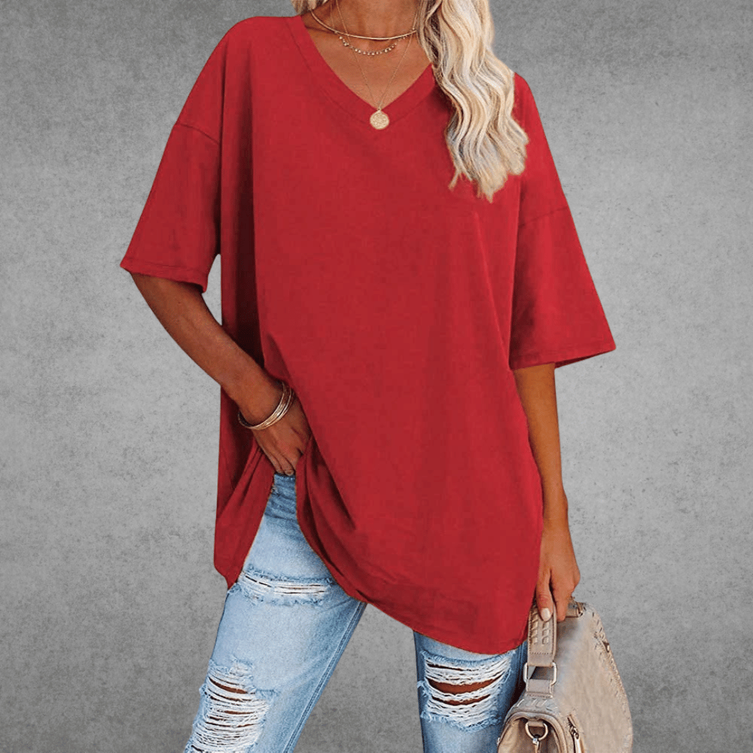 Lena Damen Shirt Lang | V-Ausschnitt, Oversized Baumwollmix 6