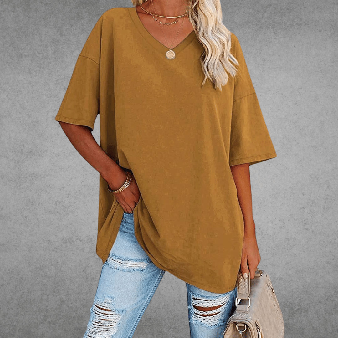 Lena Damen Shirt Lang | V-Ausschnitt, Oversized Baumwollmix 7