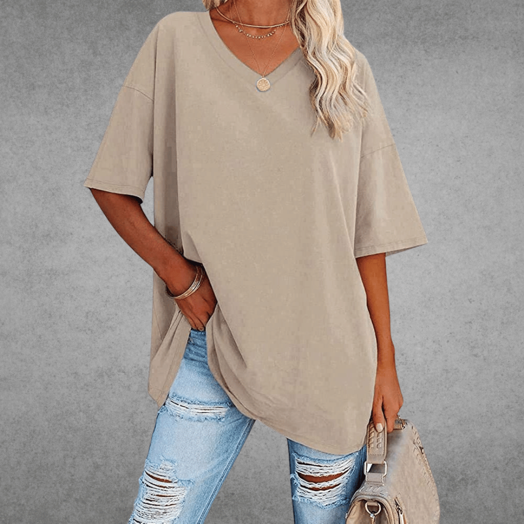 Lena Damen Shirt Lang | V-Ausschnitt, Oversized Baumwollmix 8