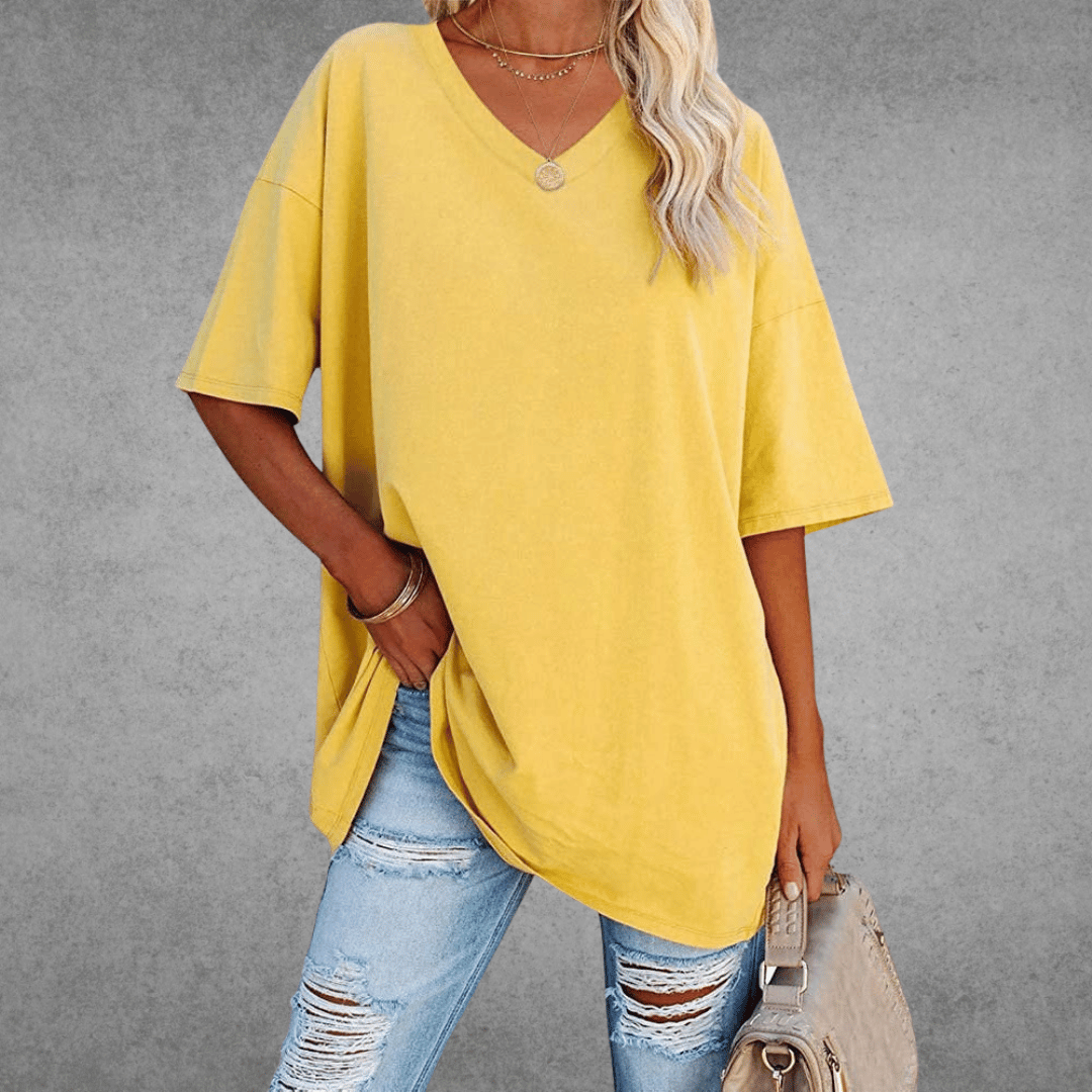 Lena Damen Shirt Lang | V-Ausschnitt, Oversized Baumwollmix 9