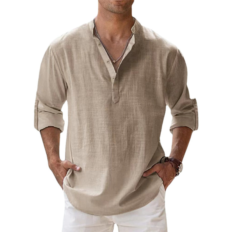 Heinz Hellblau Leinen Henley Hemd für Herren | Luftig Entspannte Passform | Sommer Urlaub - S-5XL