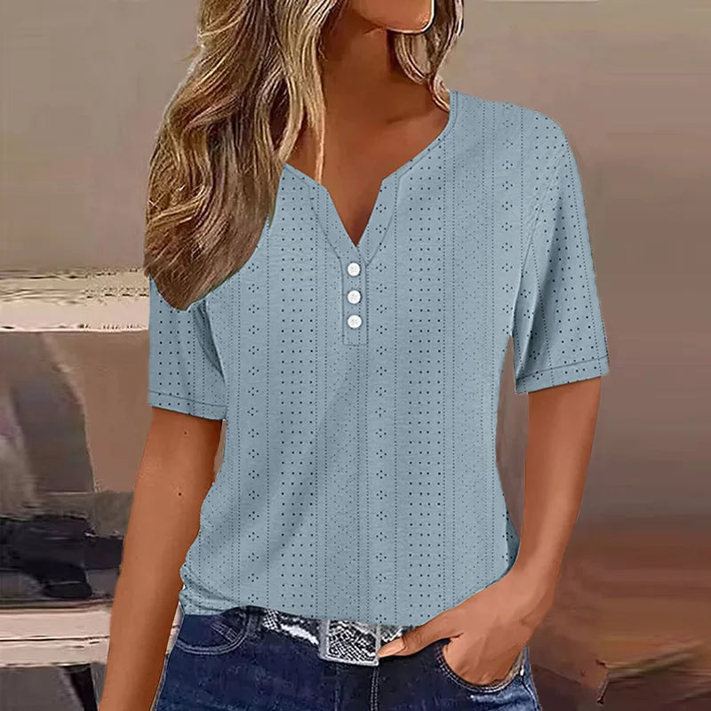 Lila Damen T-Shirt | V-Ausschnitt, Baumwollmix, Lässig 1