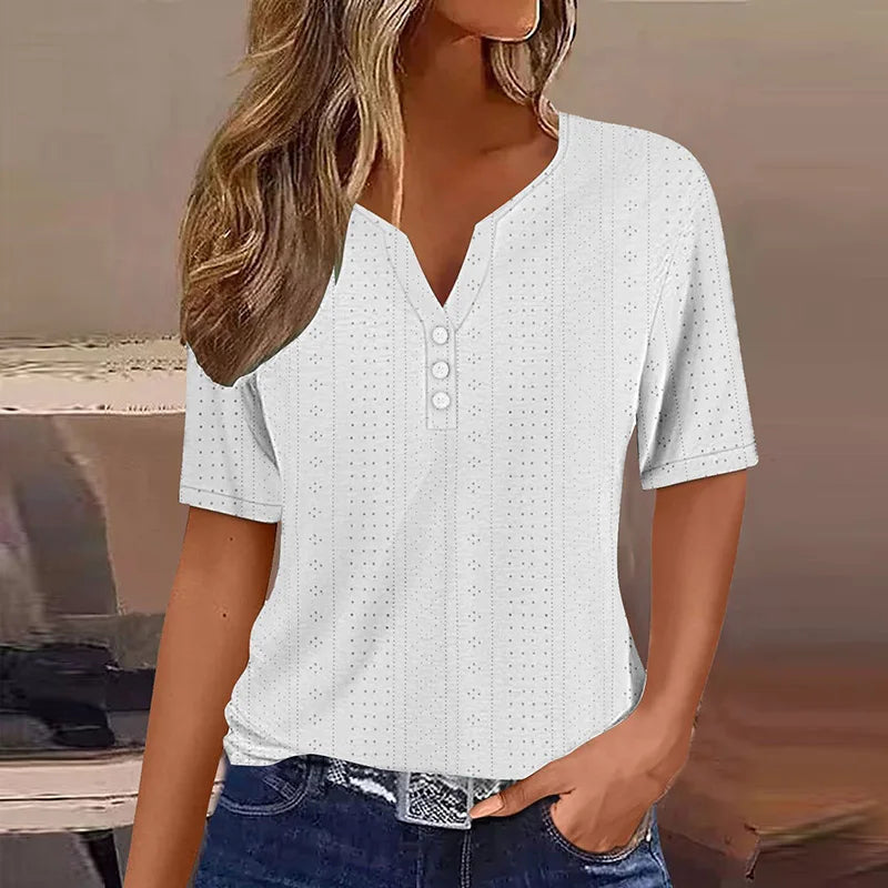 Lila Damen T-Shirt | V-Ausschnitt, Baumwollmix, Lässig 2