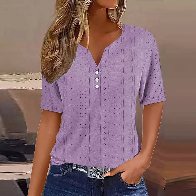 Lila Damen T-Shirt | V-Ausschnitt, Baumwollmix, Lässig 3