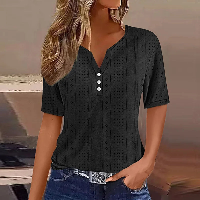 Lila Damen T-Shirt | V-Ausschnitt, Baumwollmix, Lässig 4