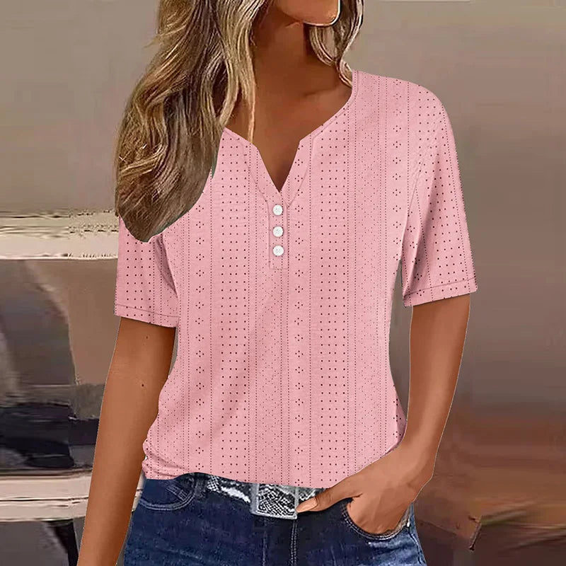 Lila Damen T-Shirt | V-Ausschnitt, Baumwollmix, Lässig 5