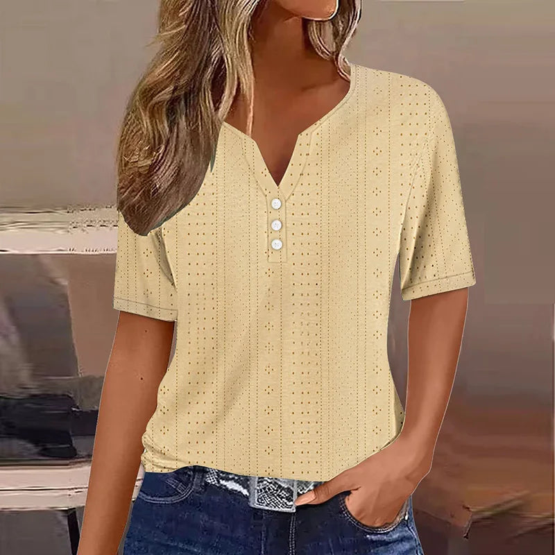 Lila Damen T-Shirt | V-Ausschnitt, Baumwollmix, Lässig 6