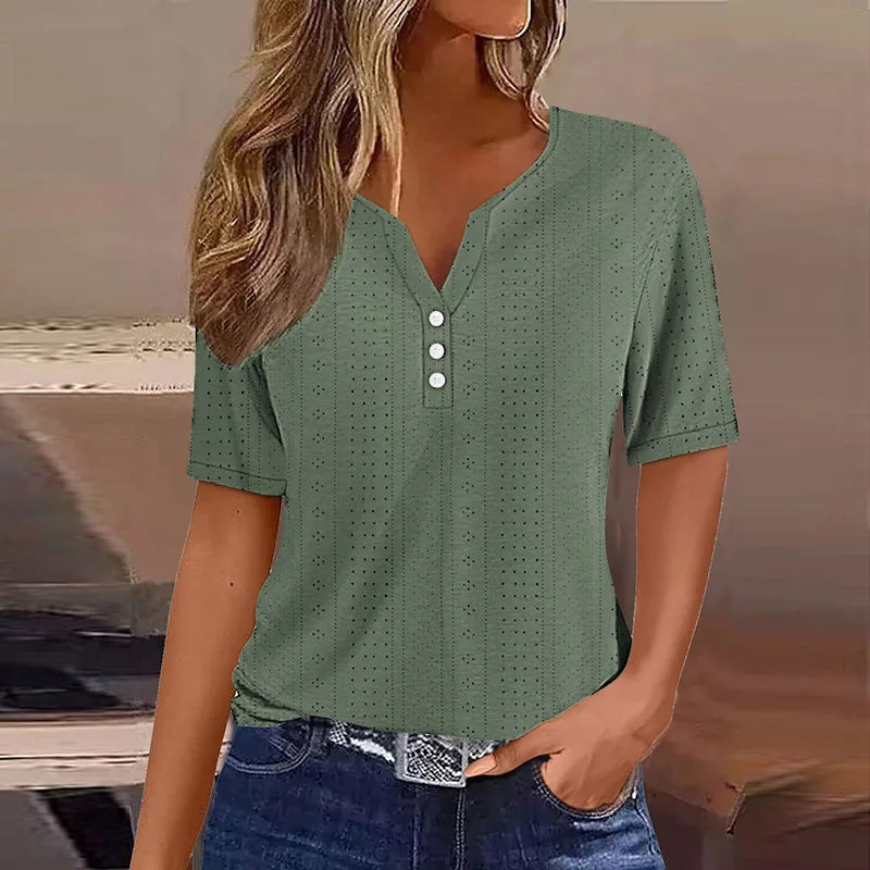 Lila Damen T-Shirt | V-Ausschnitt, Baumwollmix, Lässig 7