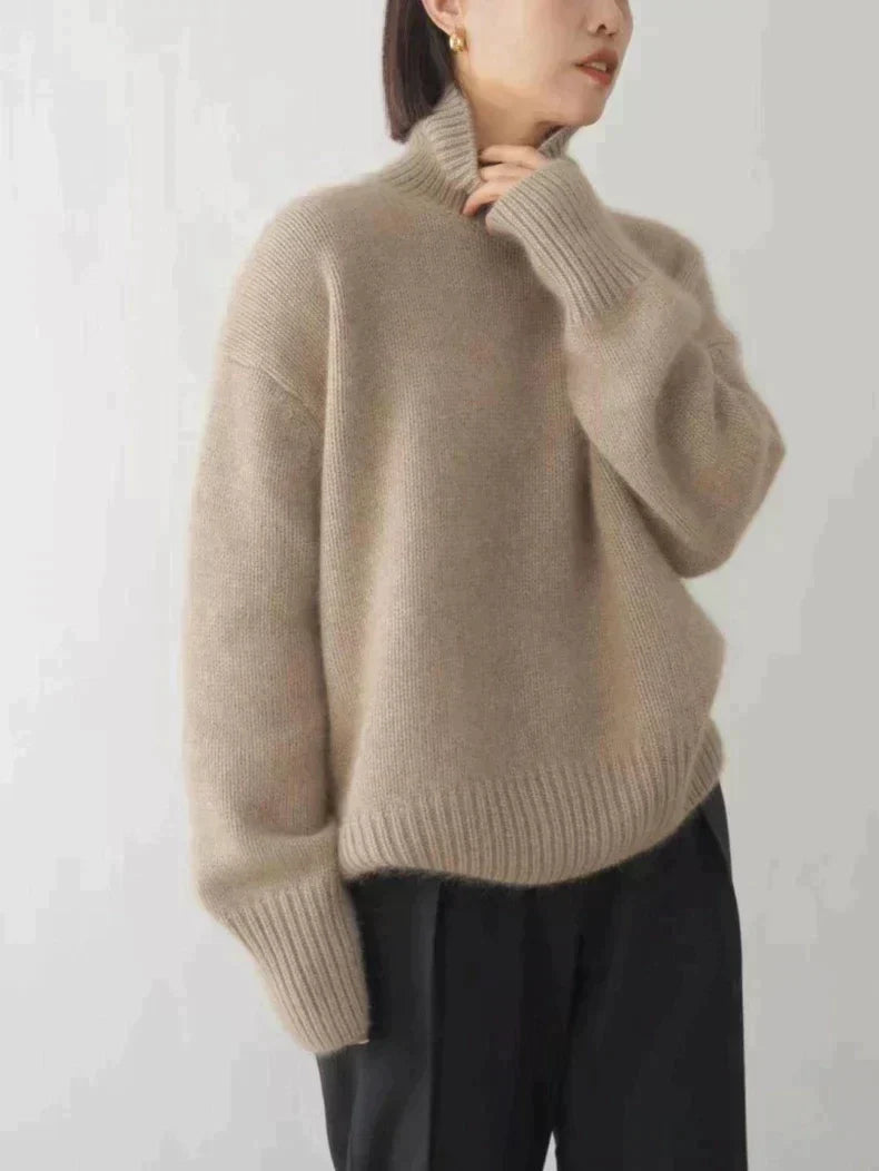 Gertrud Beige Oversized Rollkragenpullover für Damen | Kaschmirweich Winter Casual - S/M/L/XL/2XL/3XL