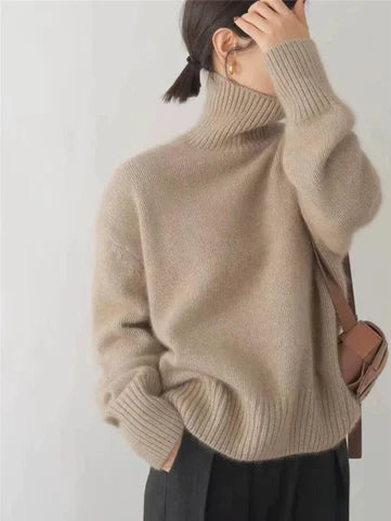 Gertrud Beige Oversized Rollkragenpullover für Damen | Kaschmirweich Winter Casual - S/M/L/XL/2XL/3XL
