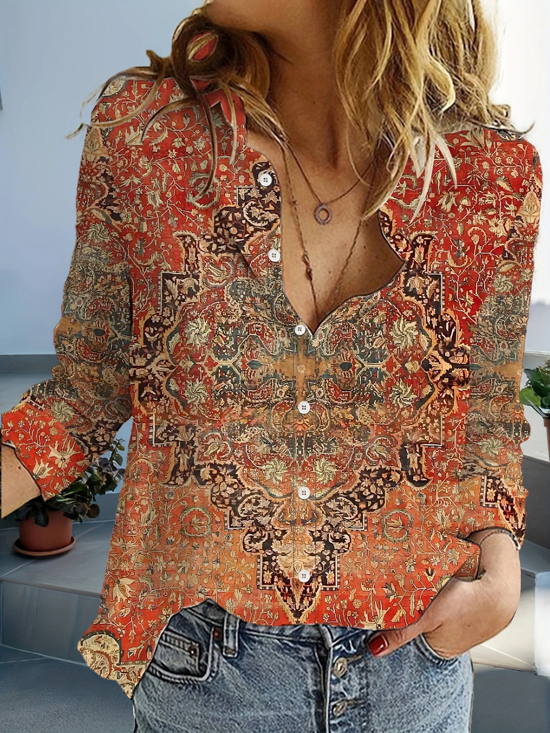 Lina Damen Bluse | Einzigartiges Muster, Langarm, Bequeme Passform 0