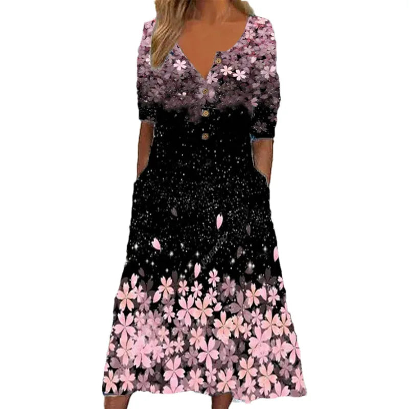 Lina Damen Kleid | Floral Druck, A-Linie, Kurzarm 11