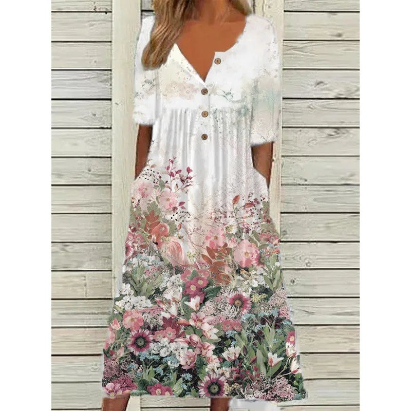 Lina Damen Kleid | Floral Druck, A-Linie, Kurzarm 3