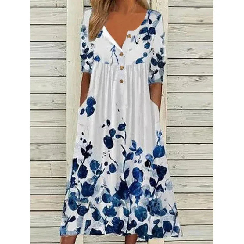 Lina Damen Kleid | Floral Druck, A-Linie, Kurzarm 5