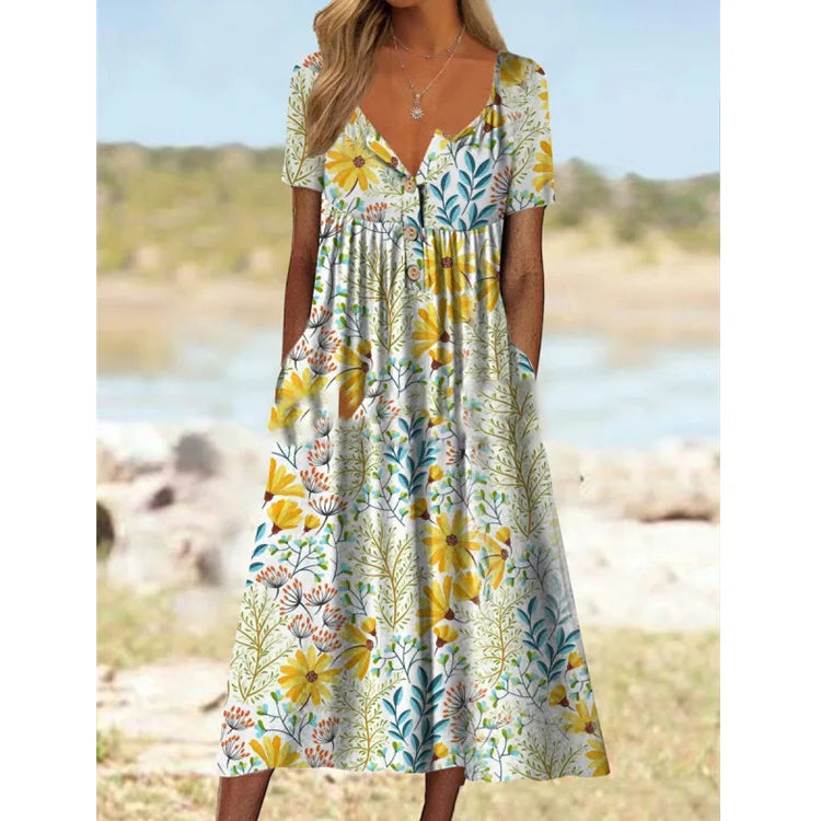Lina Damen Kleid | Floral Druck, A-Linie, Kurzarm 6