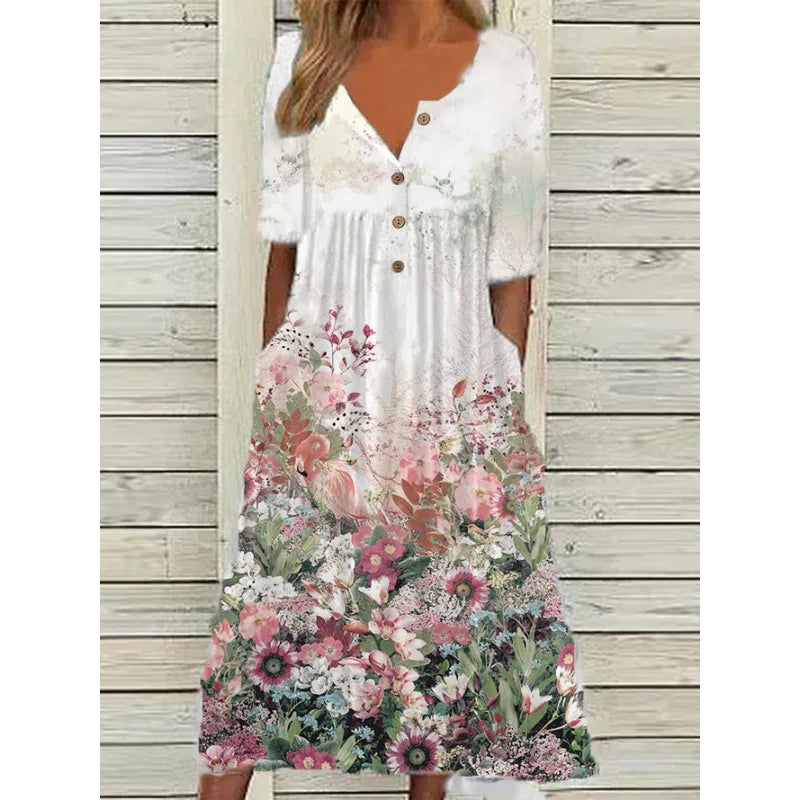 Lina Damen Kleid | Floral Druck, A-Linie, Kurzarm 7